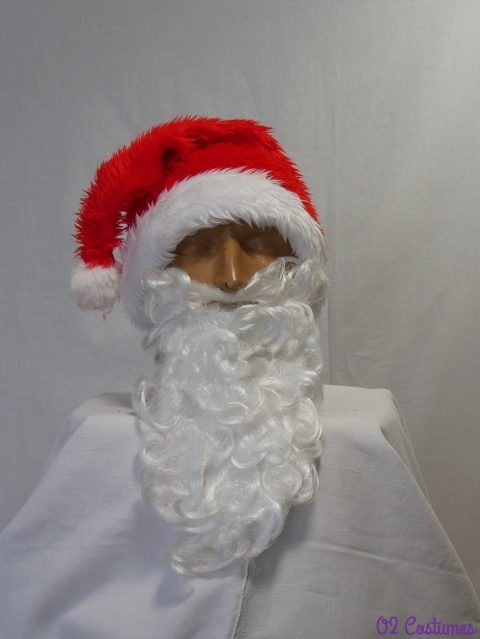 Bonnet De Père Noël Avec Barbe Pour Adulte - Rouge, Bordure Blanche, Pour Costume Et Fêtes De Noël