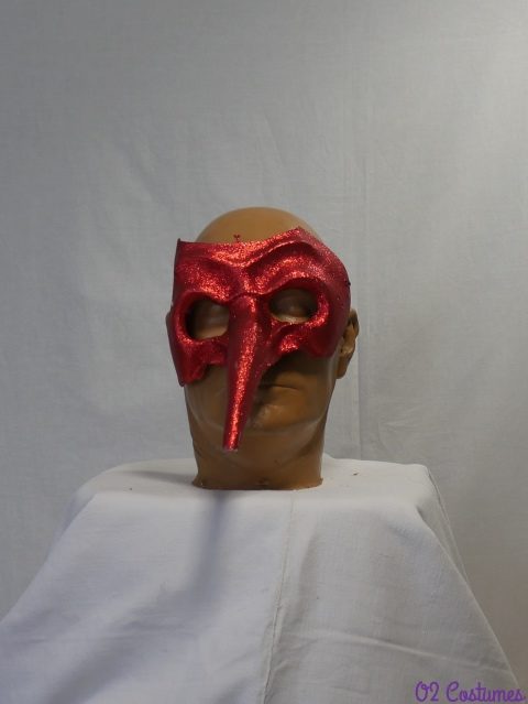masque rouge à paillettes avec long nez