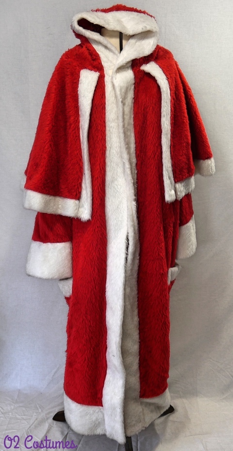 Costume De Père Noël Adulte En Flanelle - Combinaison Une Pièce Avec Capuche, Fermeture éclair, Pour Fêtes De Noël