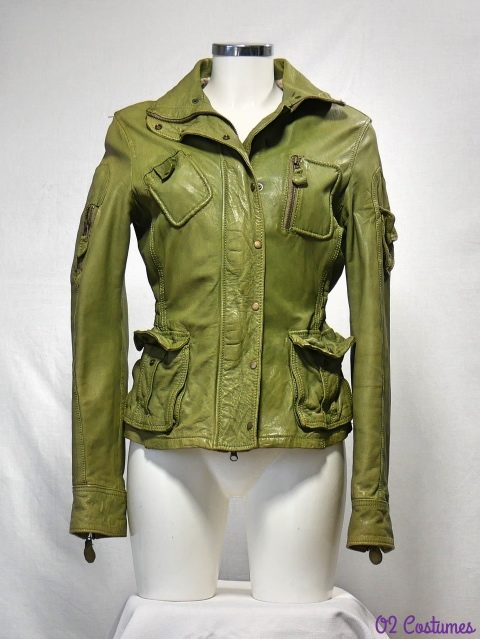 Blouson en cuir vert style aviateur pour femme